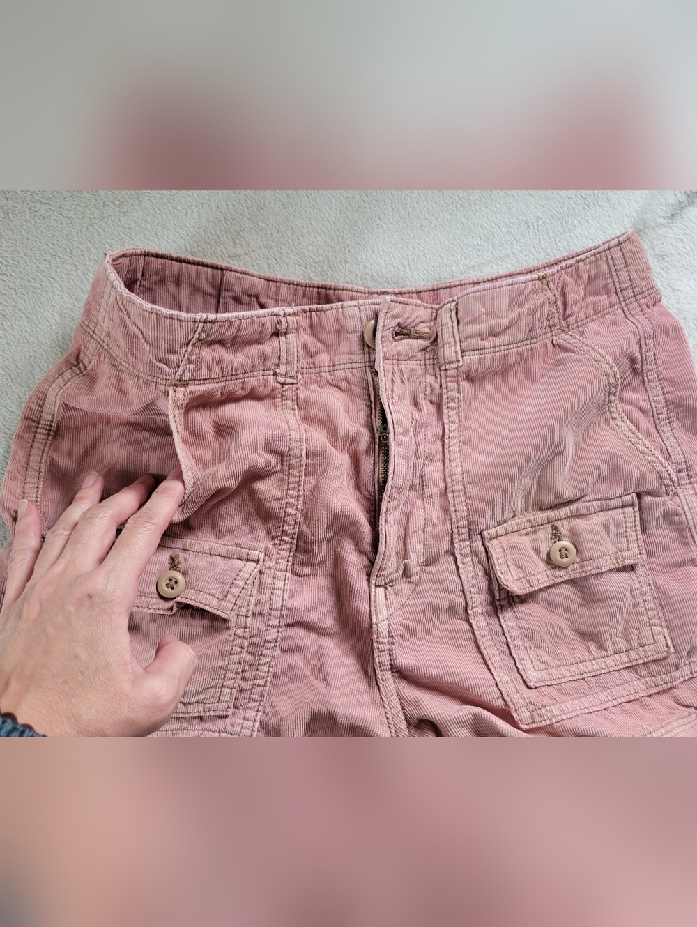 American Eagle Outfitters High Waist Denim Blue & Pink Cargo Shorts - Picture 8 of 16